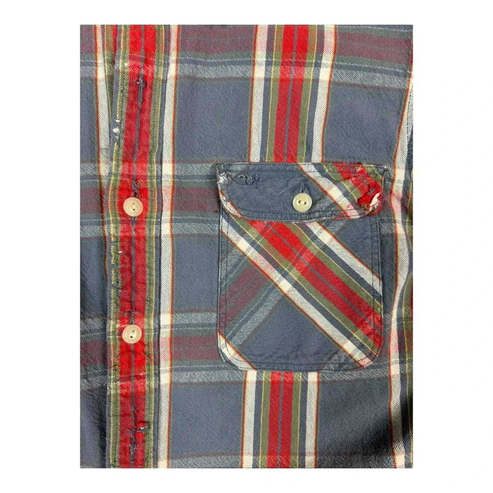 Polo Ralph Lauren Flannel Shirt Mens M Blue Plaid Good Distressed 90s Matlock